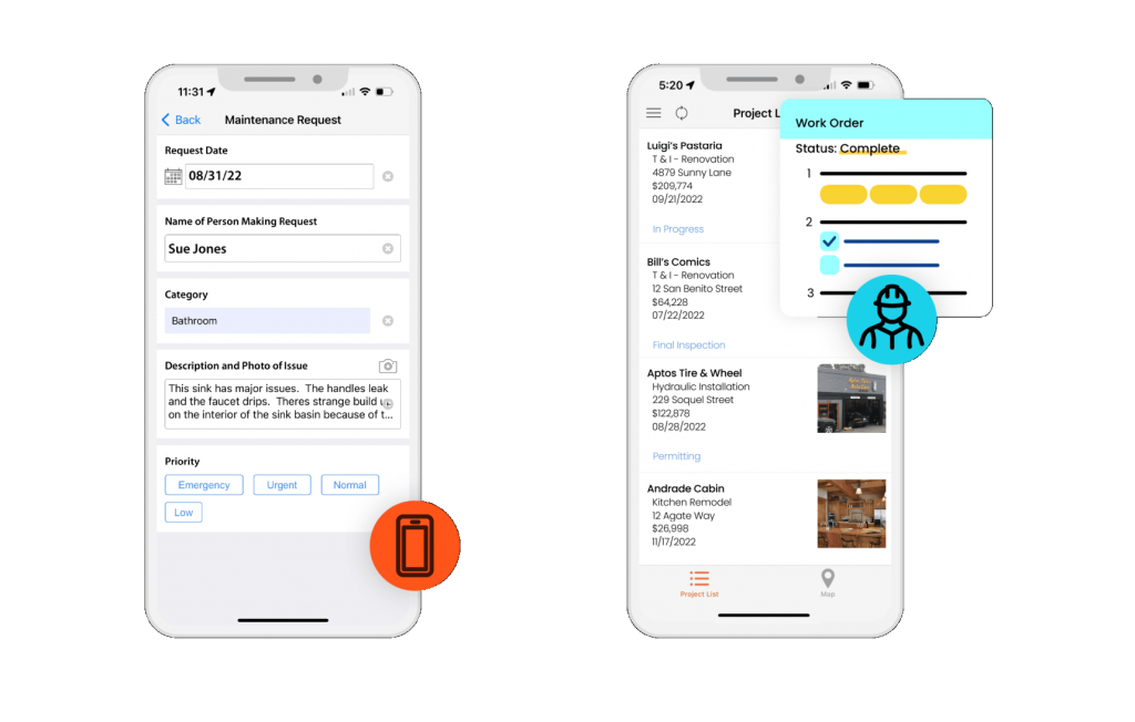 SiteCapture's work order management feature on a mobile device