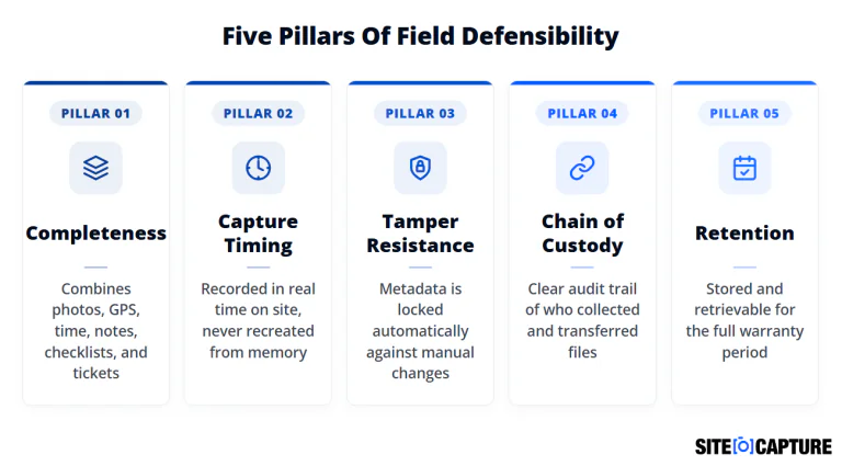 Five Pillars of Field Defensibility chart